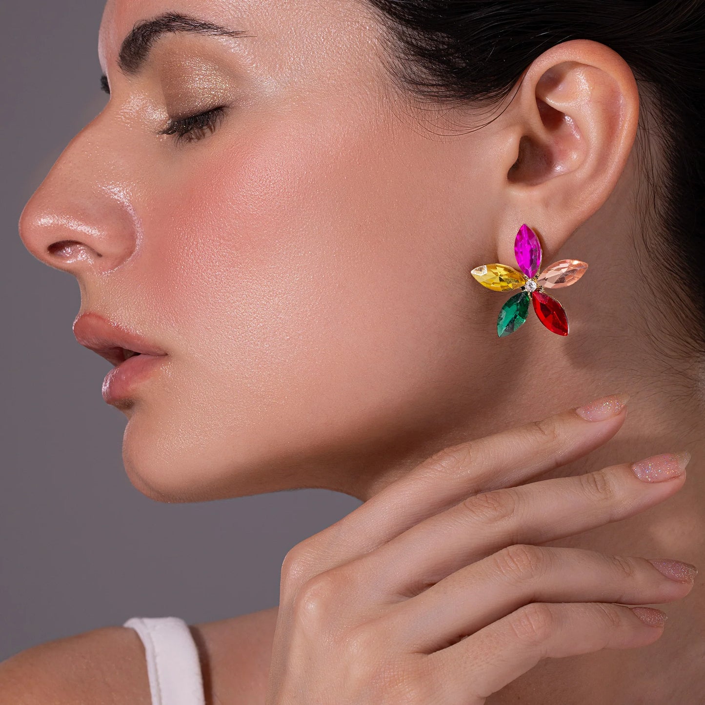 AUROZI Anti-Tarnish Multicolor Crystal Flower Earrings