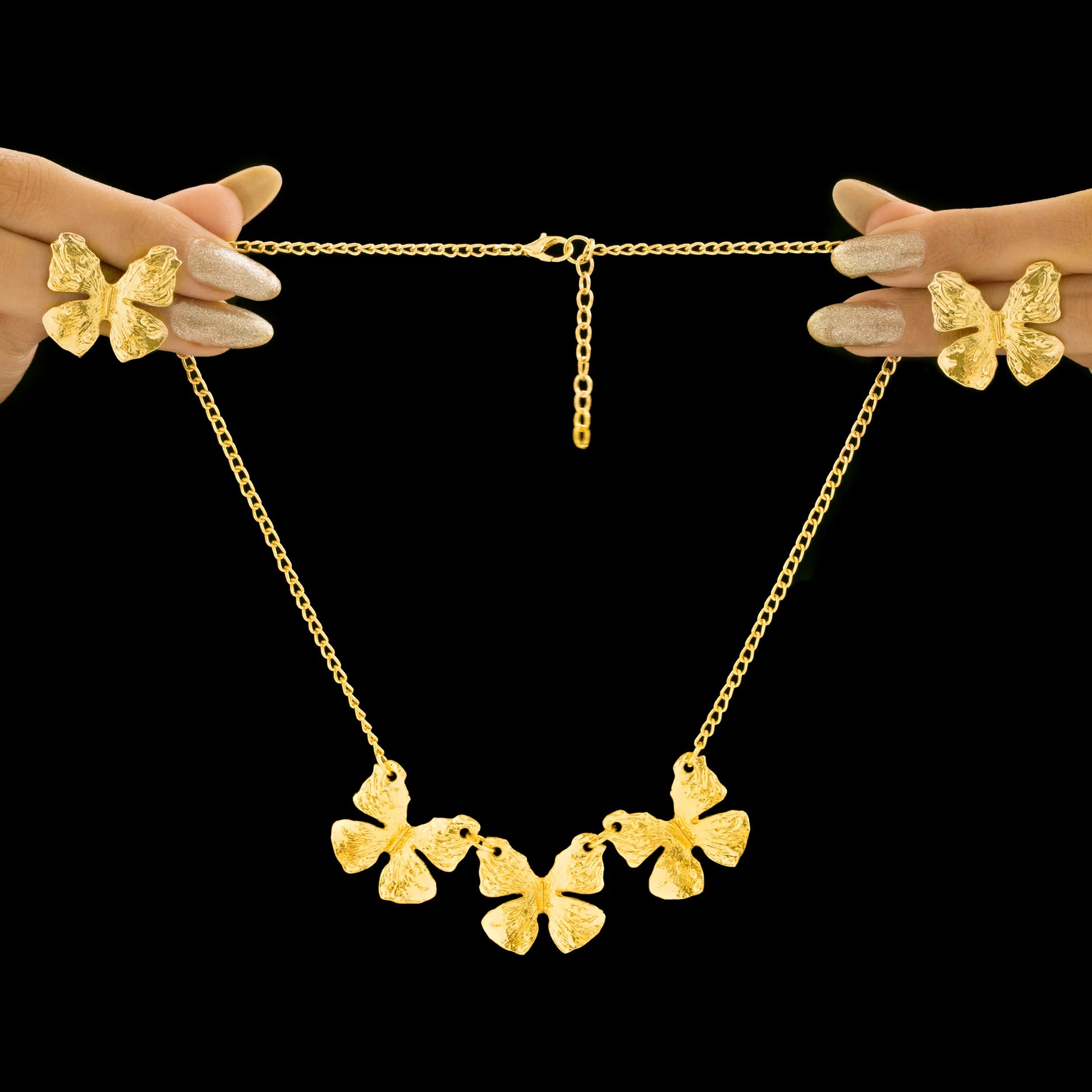 AUROZI Anti-Tarnish Golden Butterflies Necklace Set With Earrings