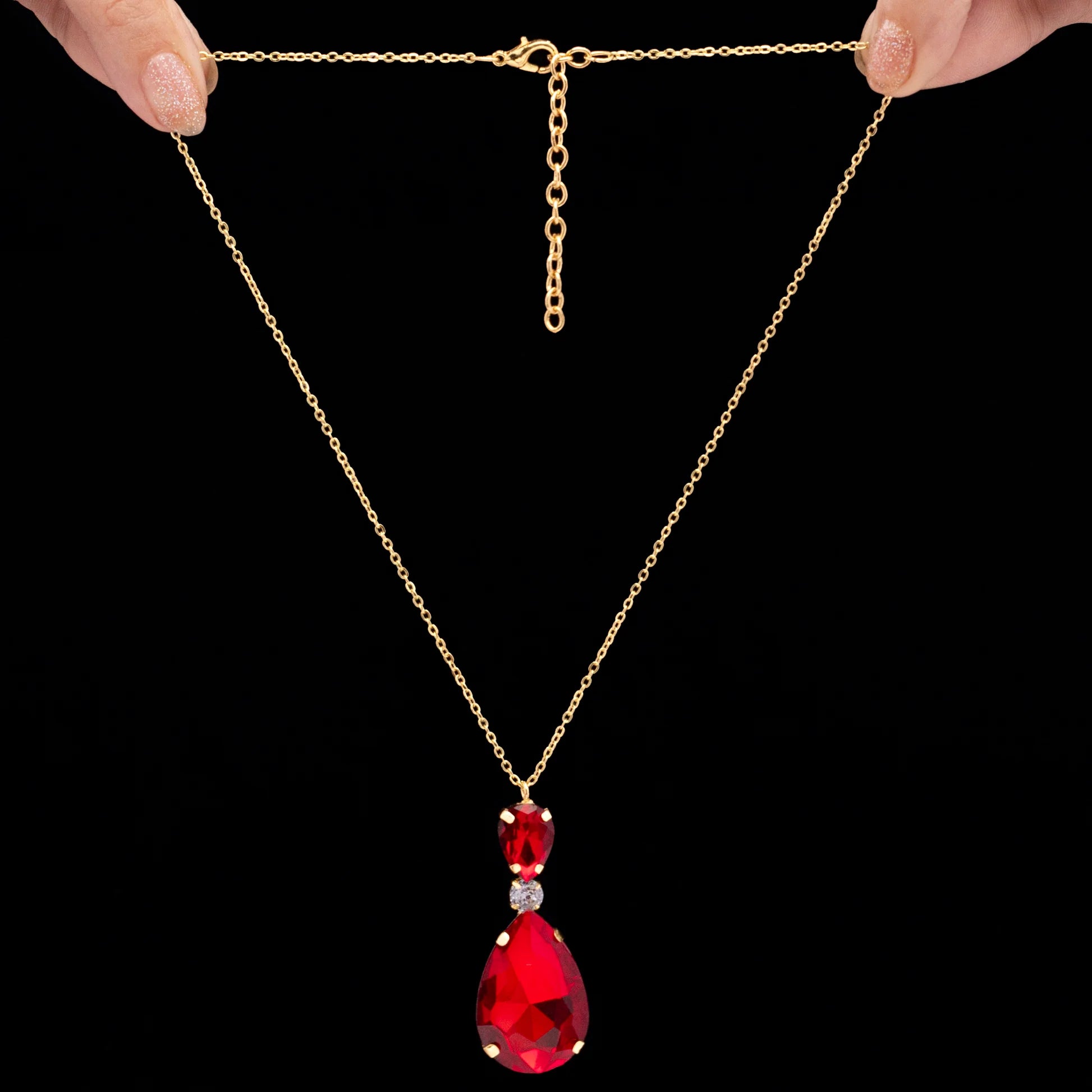 AUROZI Anti-Tarnish Siam Red Drop Crystal Pendant Necklace