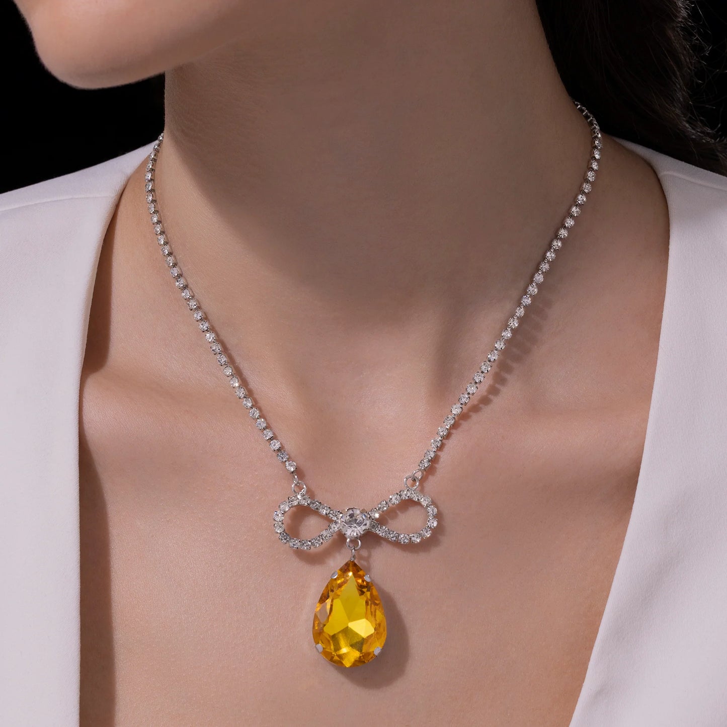 AUROZI Anti-Tarnish Infinity Bow & Oversized Drop Pendant Necklace