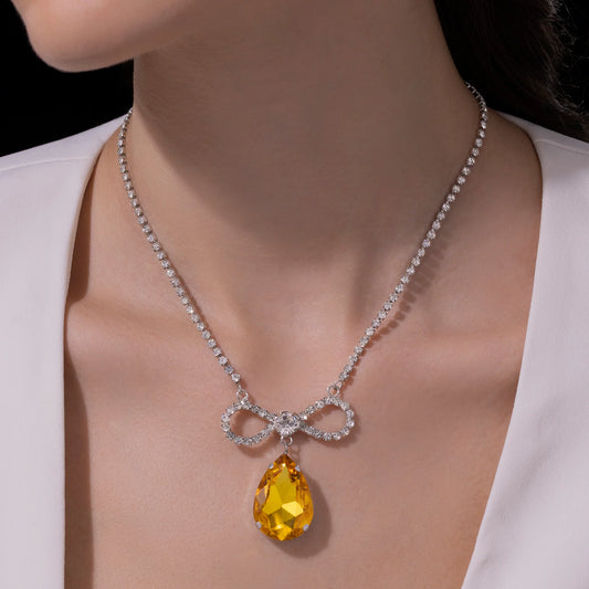 AUROZI Anti-Tarnish Infinity Bow & Oversized Drop Pendant Necklace