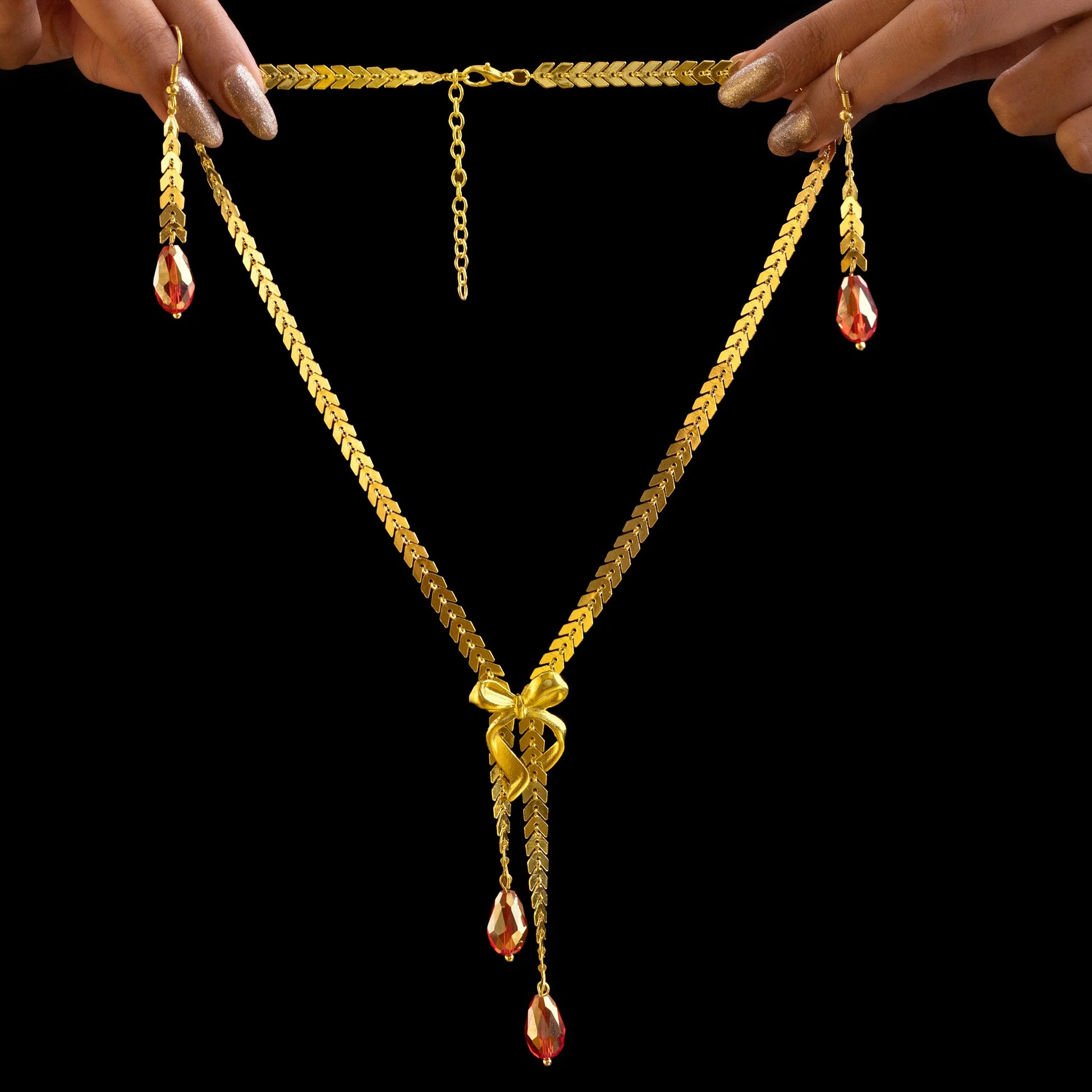 AUROZI Anti-Tarnish Y Necklace Set With Earrings