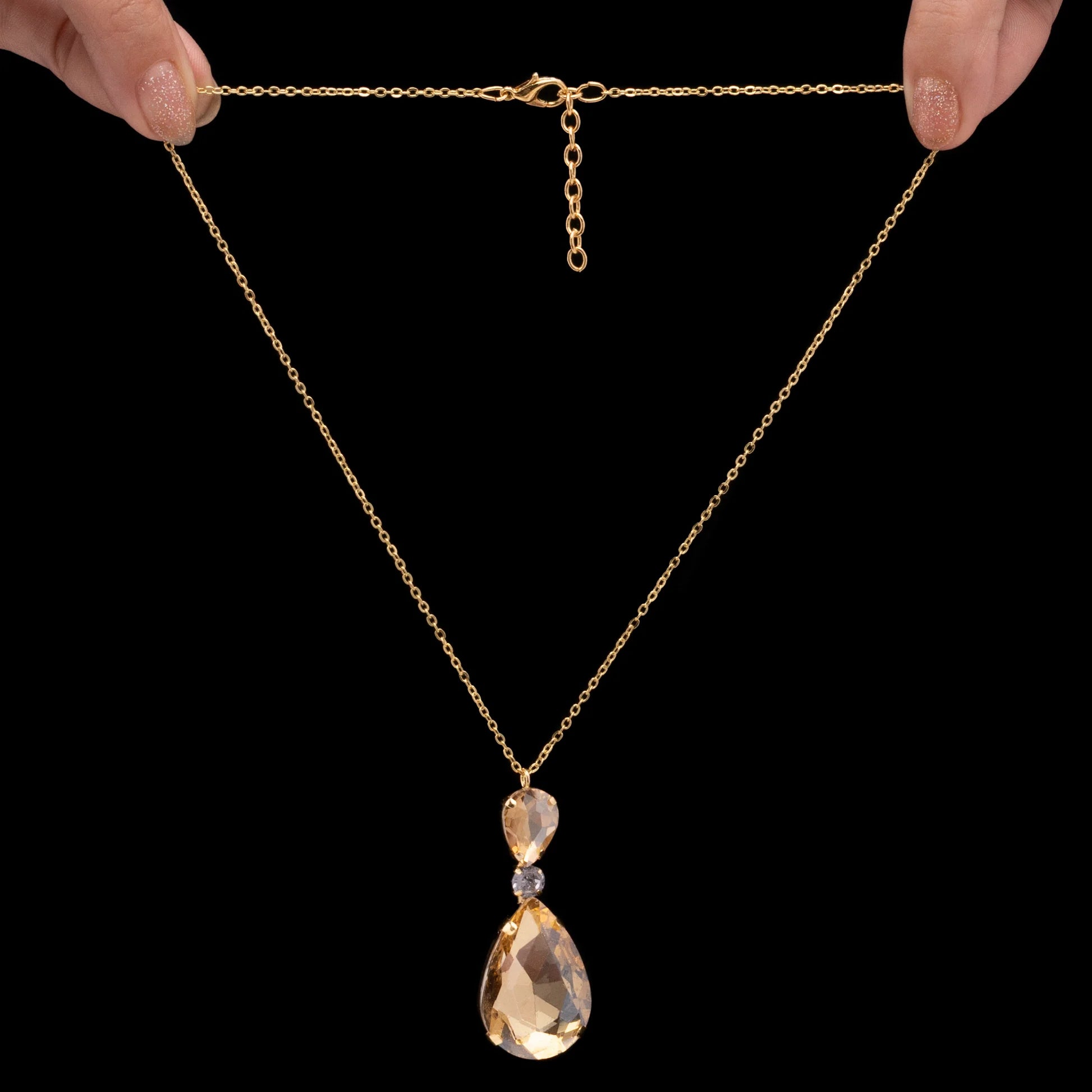 AUROZI Anti-Tarnish Champagne Drop Crystal Pendant Necklace