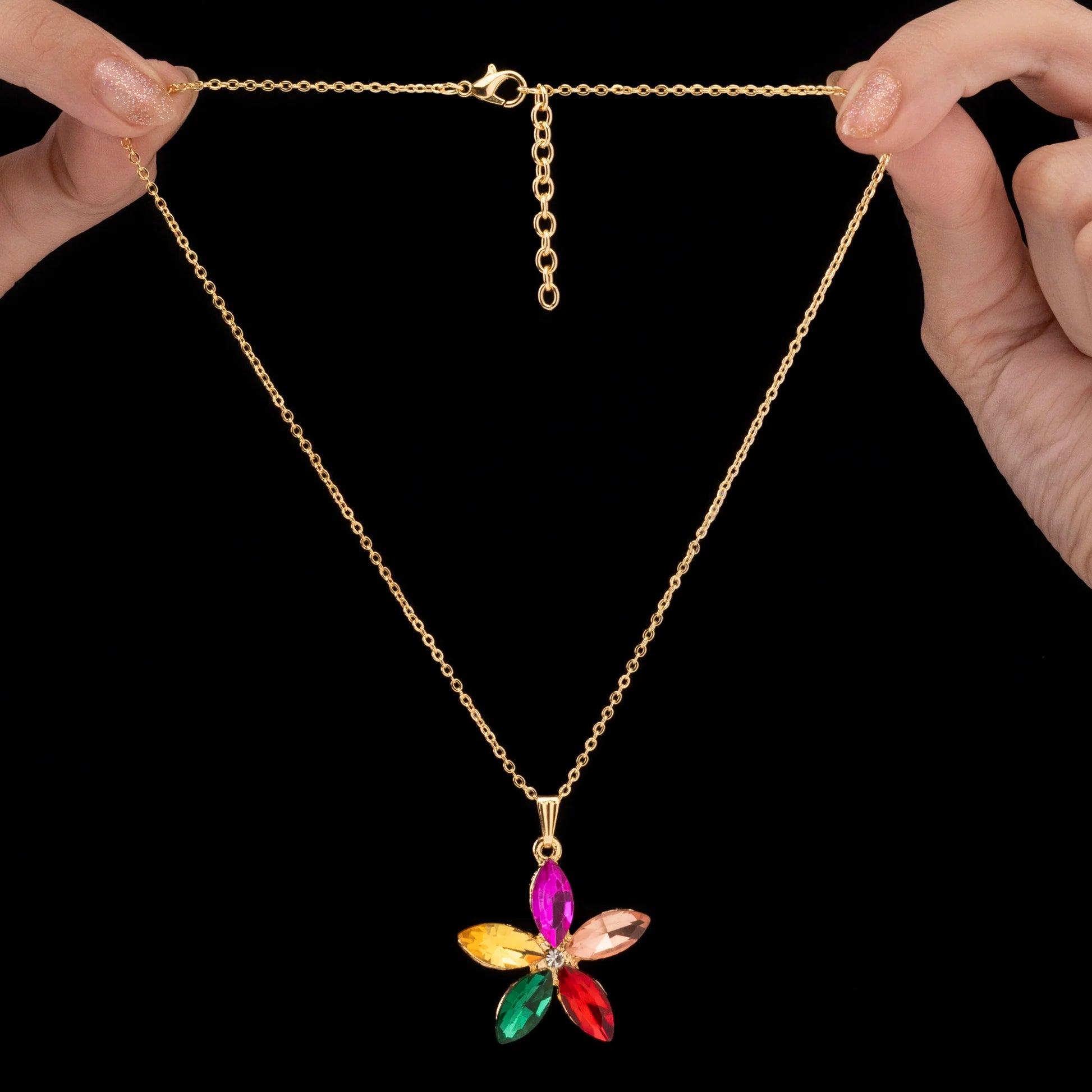 AUROZI Anti-Tarnish Multicolor Crystal Flower Pendant Necklace