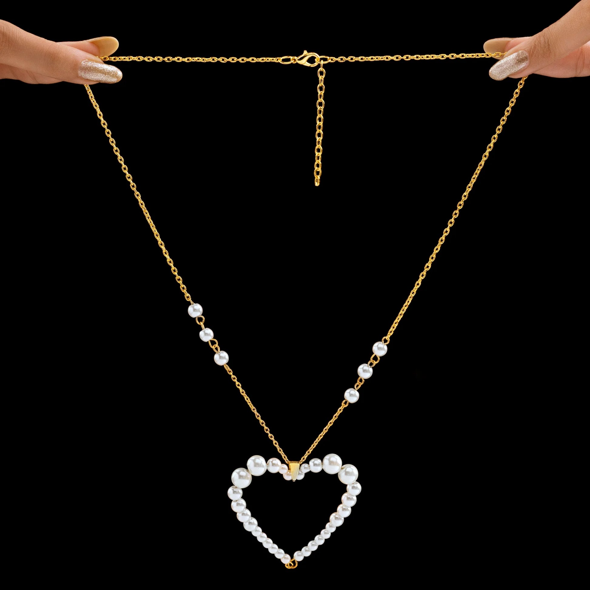 AUROZI Delicate Pearl Hollow Heart Necklace