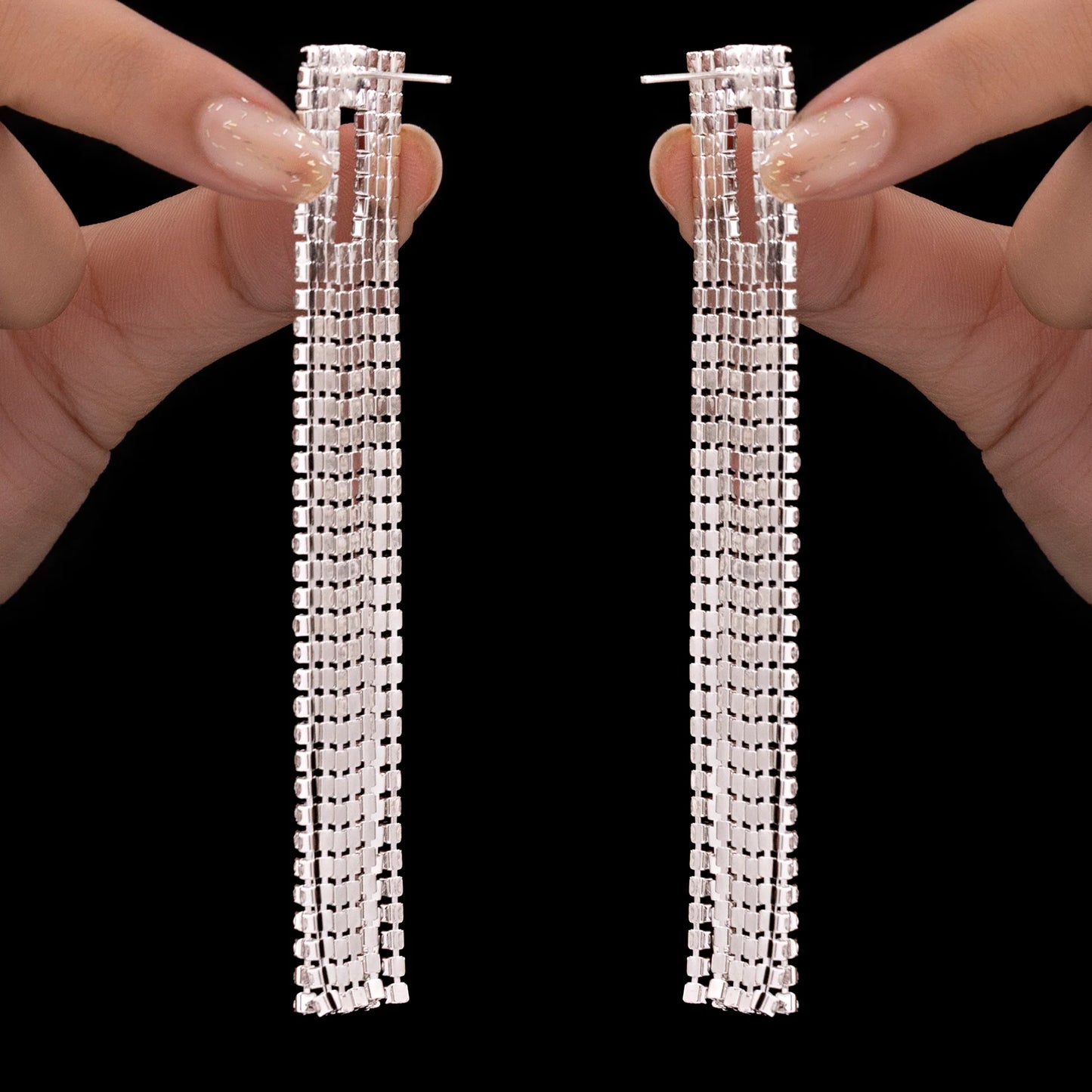 AUROZI Anti-Tarnish Hollow Square Rhinestone Tops with Tassels