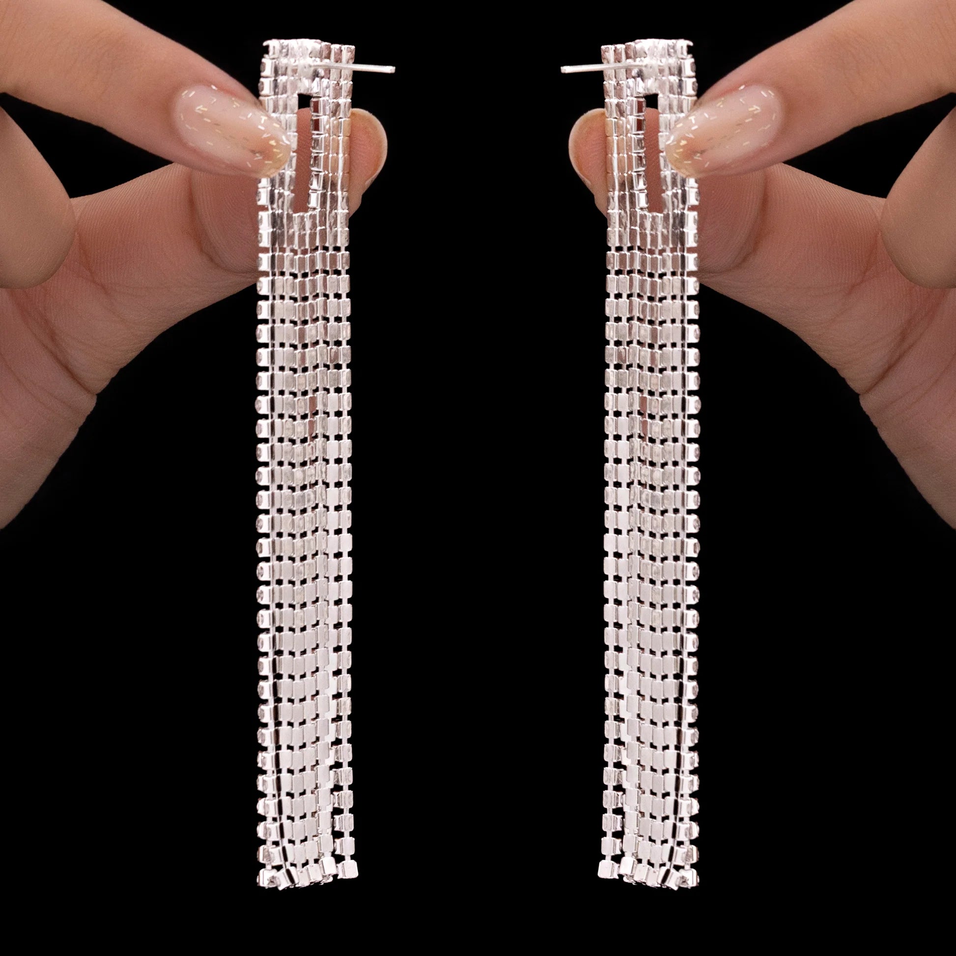 AUROZI Anti-Tarnish Hollow Square Rhinestone Tops with Tassels