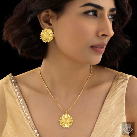 AUROZI Anti-Tarnish Golden Flower Necklace Set With Earrings