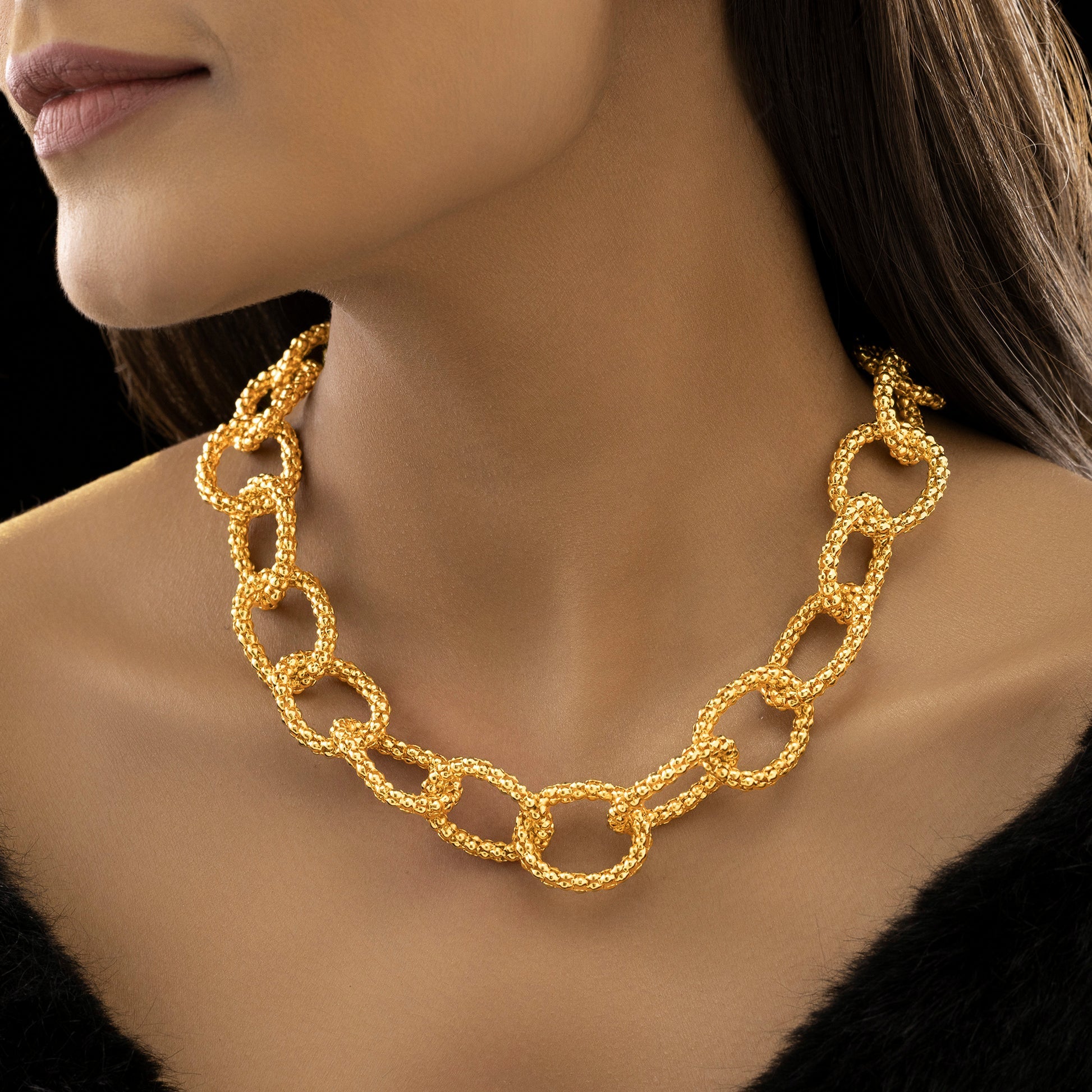 AUROZI Anti-Tarnish Golden Chain Statement Necklace