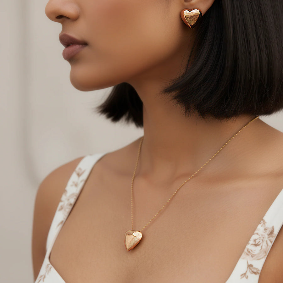 AUROZI Anti-Tarnish Heart Necklace Set with Earrings