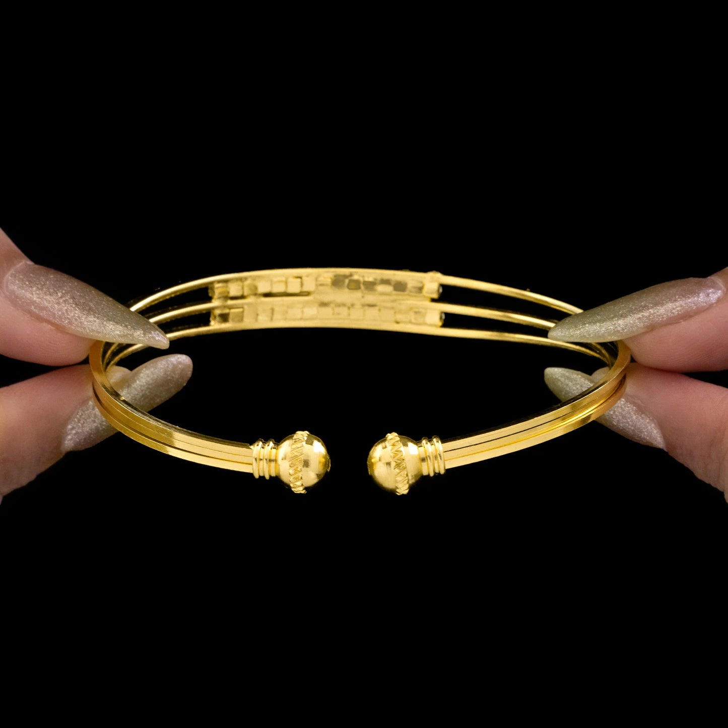 AUROZI Anti-Tarnish Triple Line Rhinestone Bangle Bracelet (Adjustable Size)