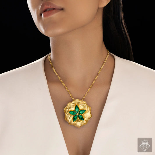 AUROZI Anti-Tarnish Emerald Chain Necklace