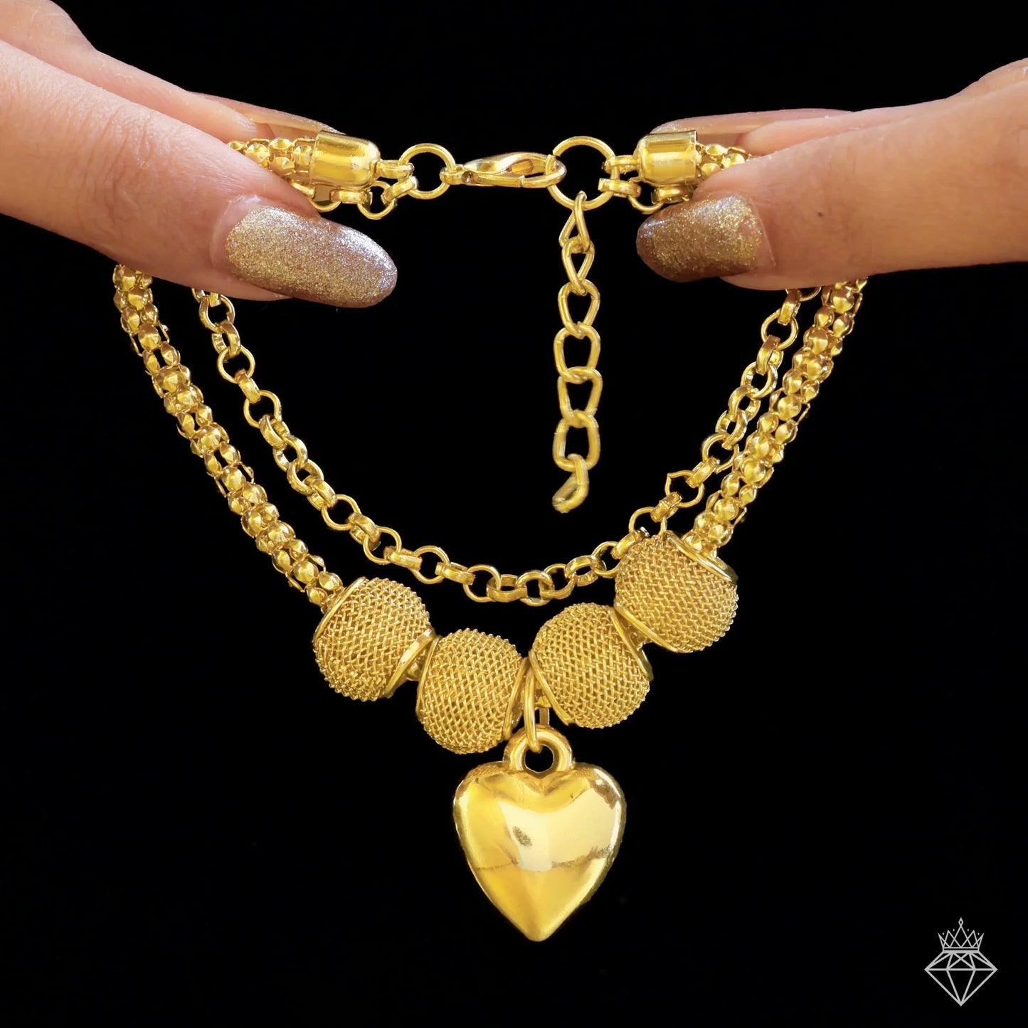 AUROZI Anti-Tarnish Golden Heart Charms Bracelet (Adjustable Size)