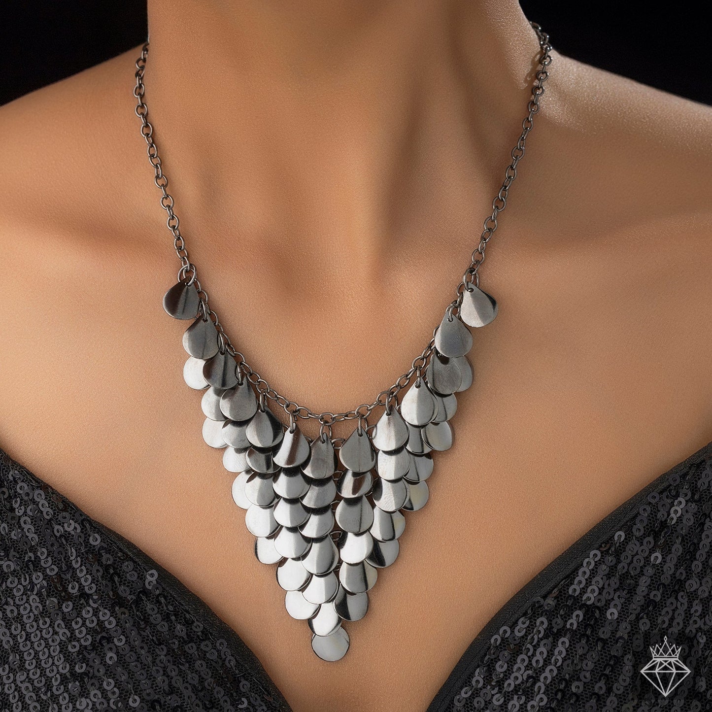 AUROZI Anti-Tarnish Drop Charm Statement Necklace