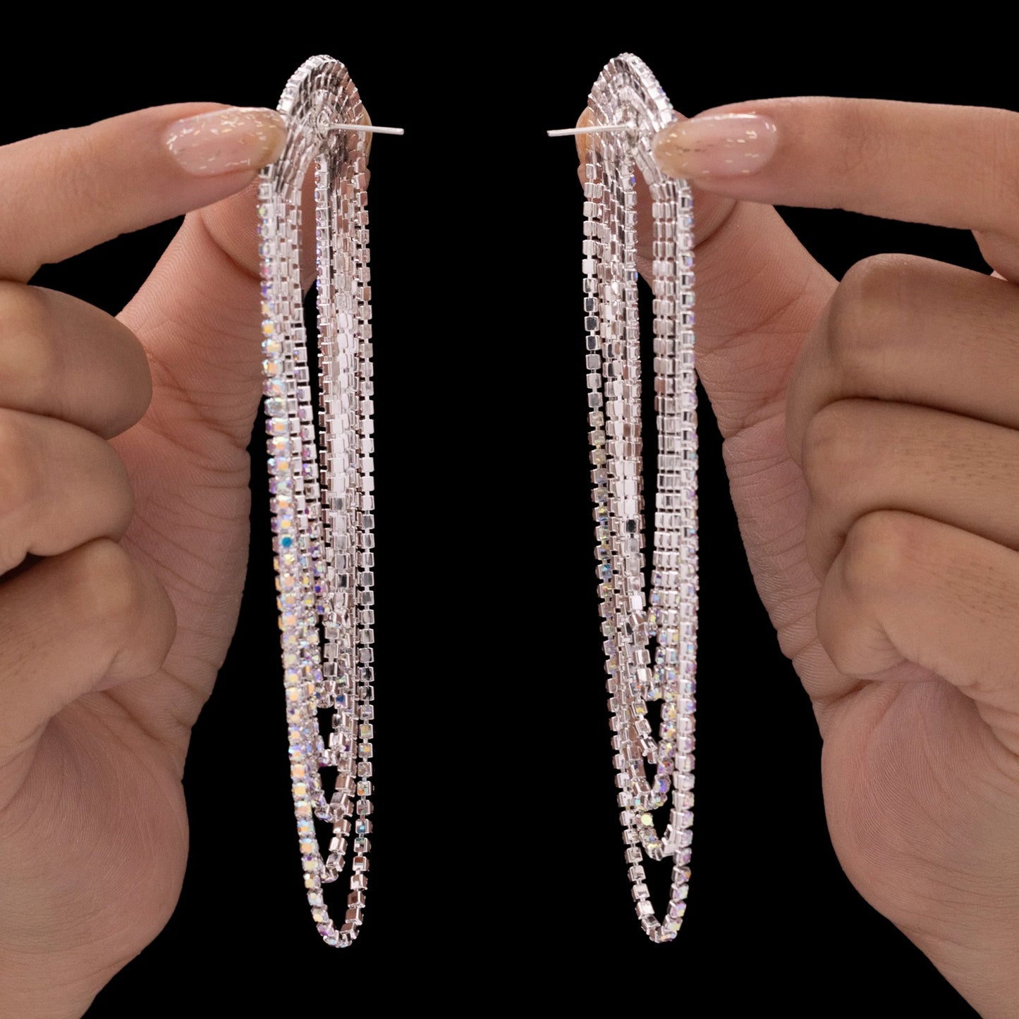 AUROZI Anti-Tarnish Silver U-Shaped Rhinestone Dangle Earrings