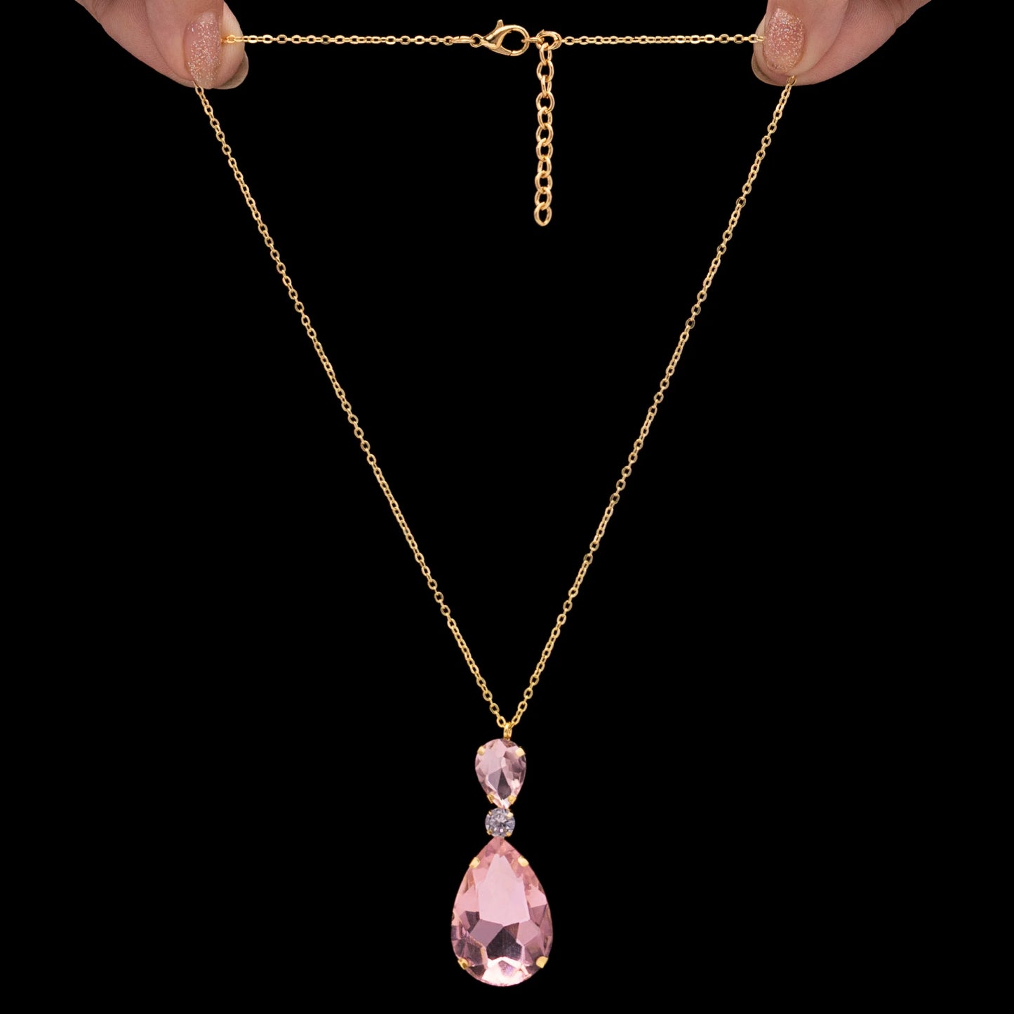 AUROZI Anti-Tarnish Vintage Rose Drop Crystal Pendant Necklace