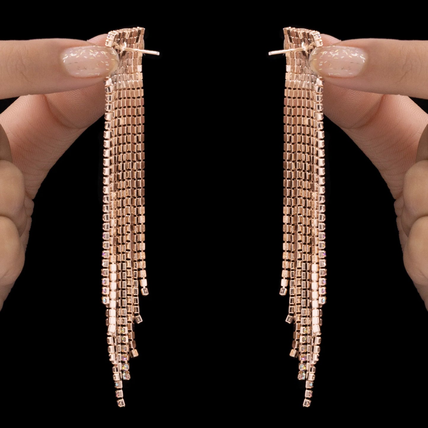 AUROZI Anti-Tarnish Dangle Earrings with Rainbow Rhinestone Tassels