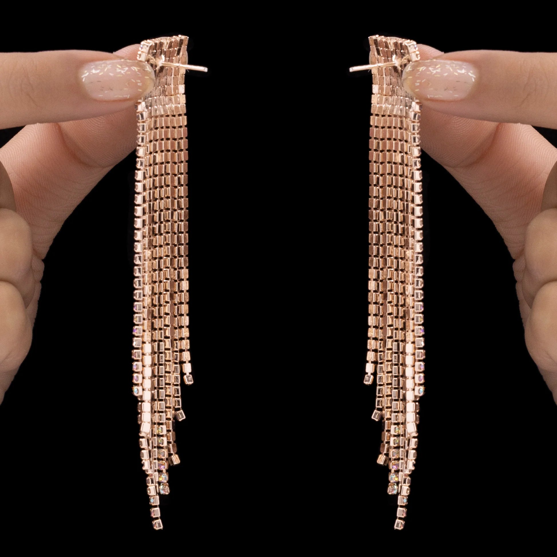 AUROZI Anti-Tarnish Dangle Earrings with Rainbow Rhinestone Tassels