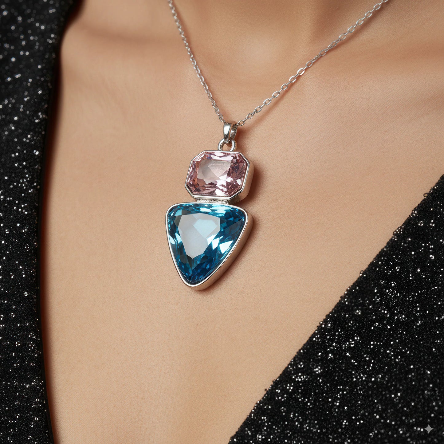 AUROZI Anti-Tarnish Rectangle &amp; Triangle Pendant Necklace with Earrings