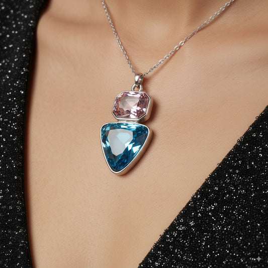 AUROZI Anti-Tarnish Rectangle &amp; Triangle Pendant Necklace with Earrings