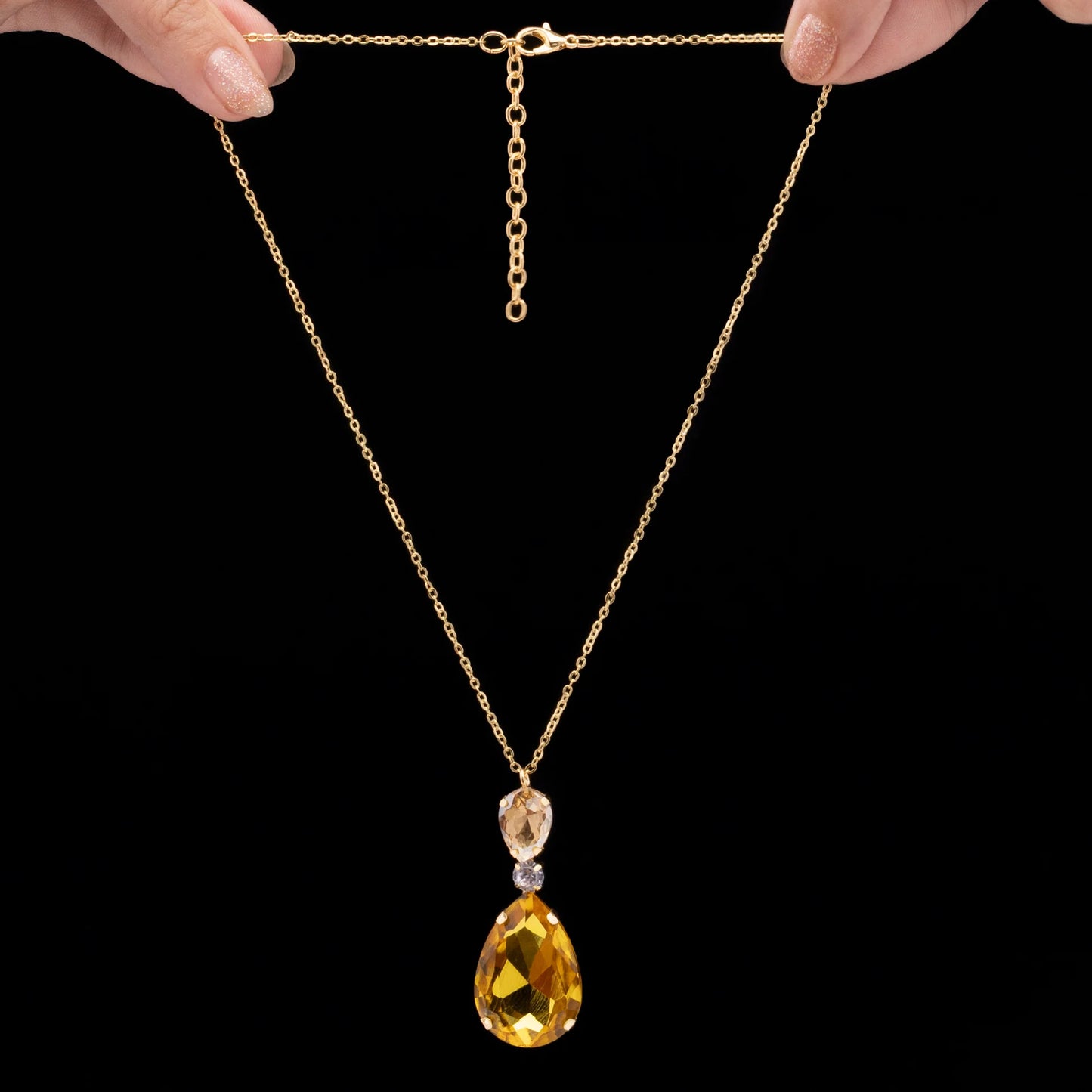 AUROZI Anti-Tarnish Light Topaz Drop Crystal Pendant Necklace
