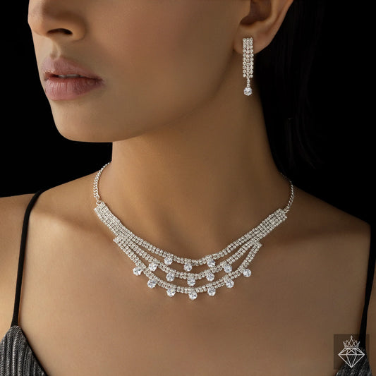 AUROZI Anti-Tarnish Crystal Necklace Set With Earrings