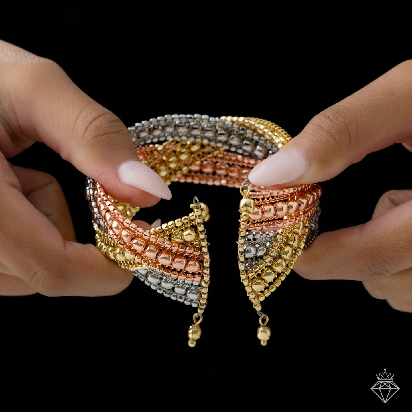 AUROZI Anti-Tarnish Exclusive Limited Edition Tri-Tone Cuff Bracelet (Adjustable Size)