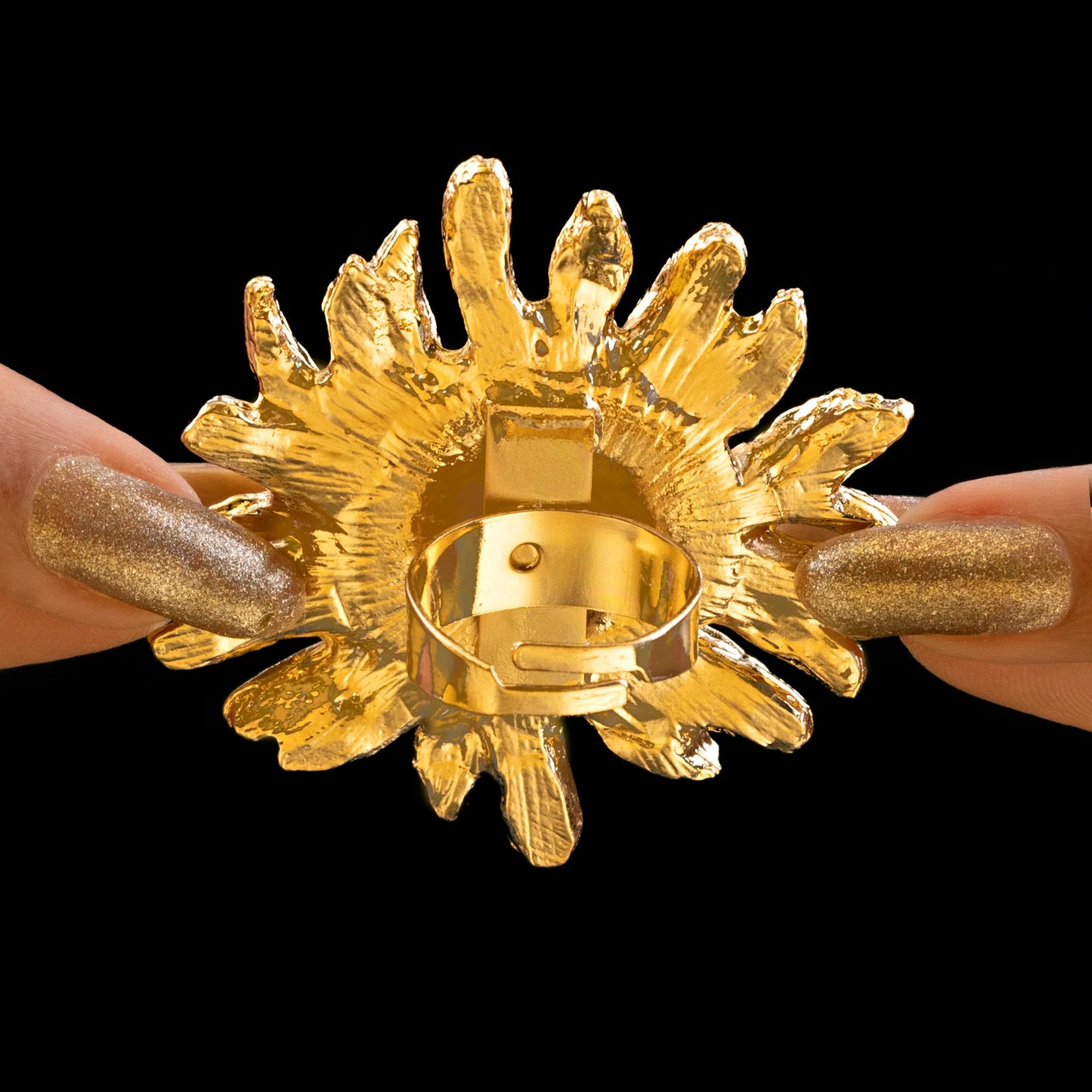 AUROZI Anti-Tarnish Golden Sunflower Ring (Adjustable Size)