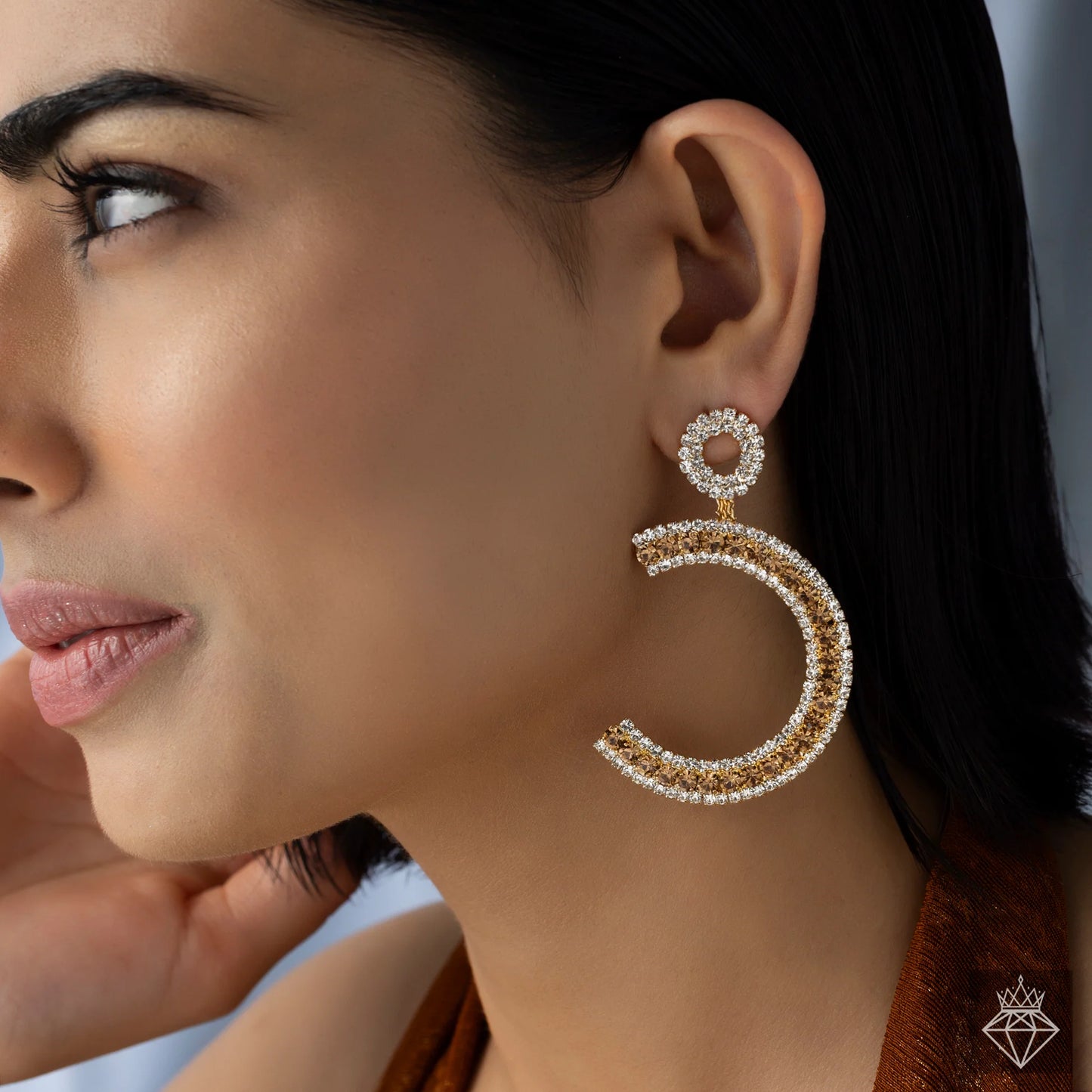 AUROZI Anti-Tarnish C-Shape Crystal Danglers