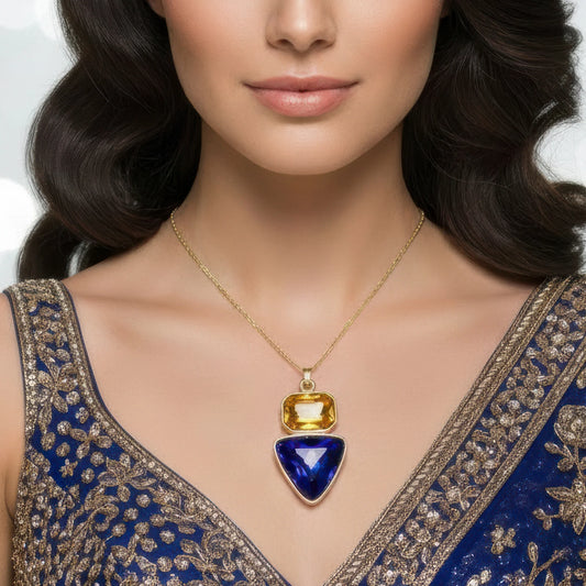 AUROZI Anti-Tarnish Rectangle & Triangle Pendant Necklace with Earrings