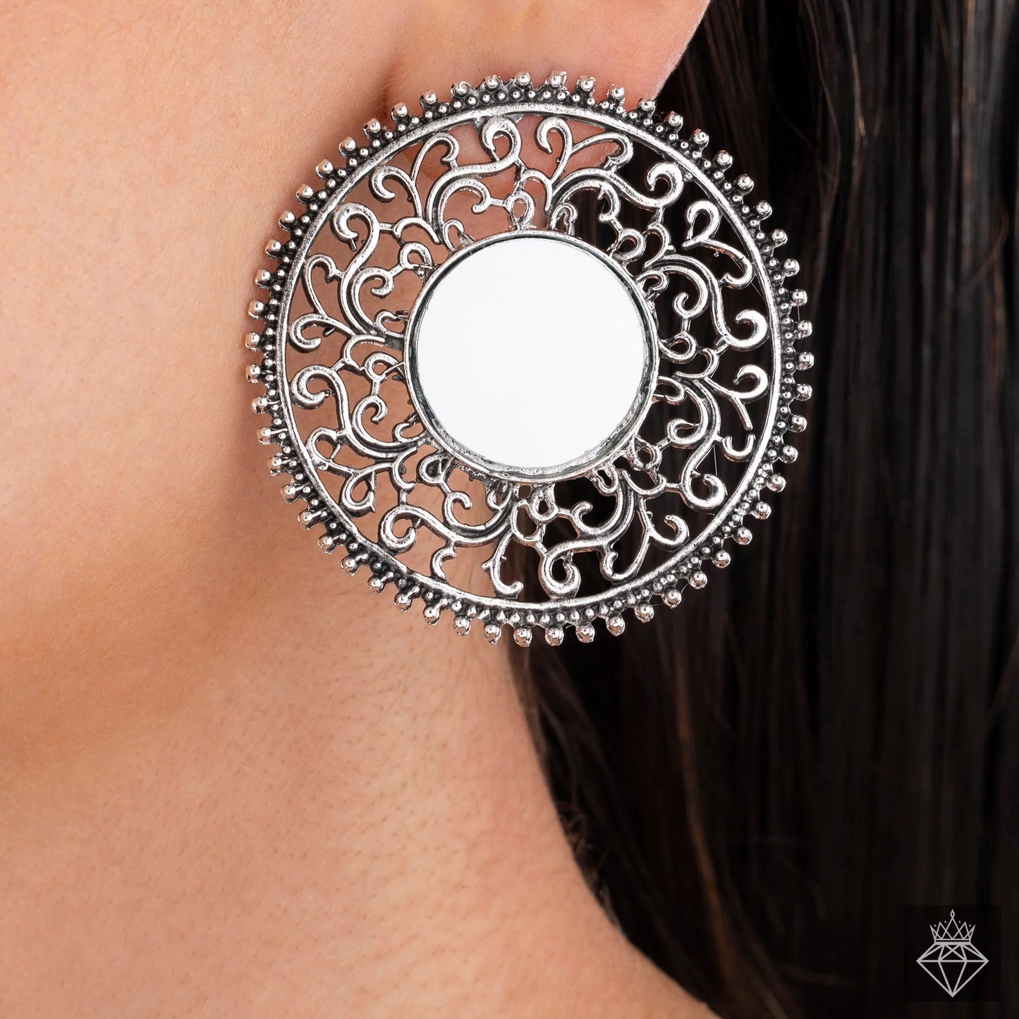 AUROZI Anti-Tarnish Antique Mirror Oxidised Earrings