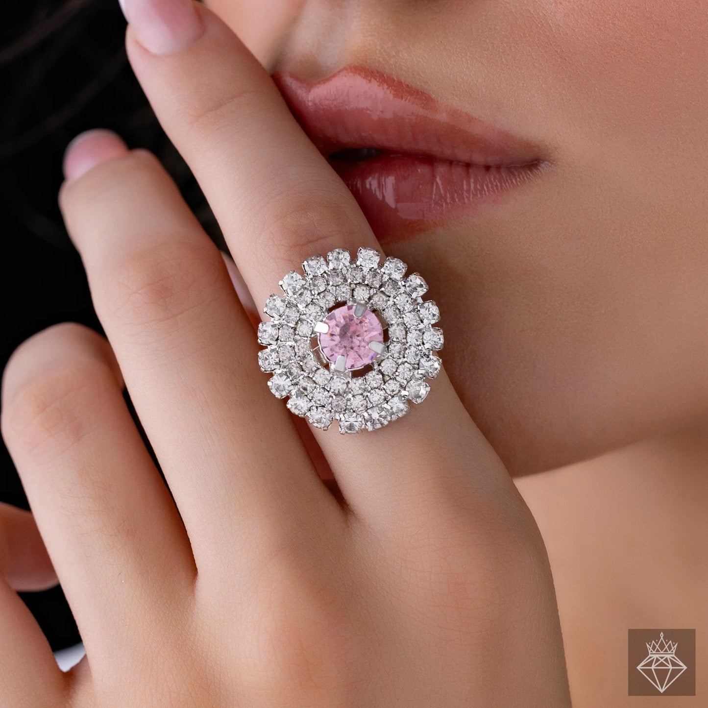 AUROZI Anti-Tarnish Cocktail Crystal Ring (Adjustable Size)