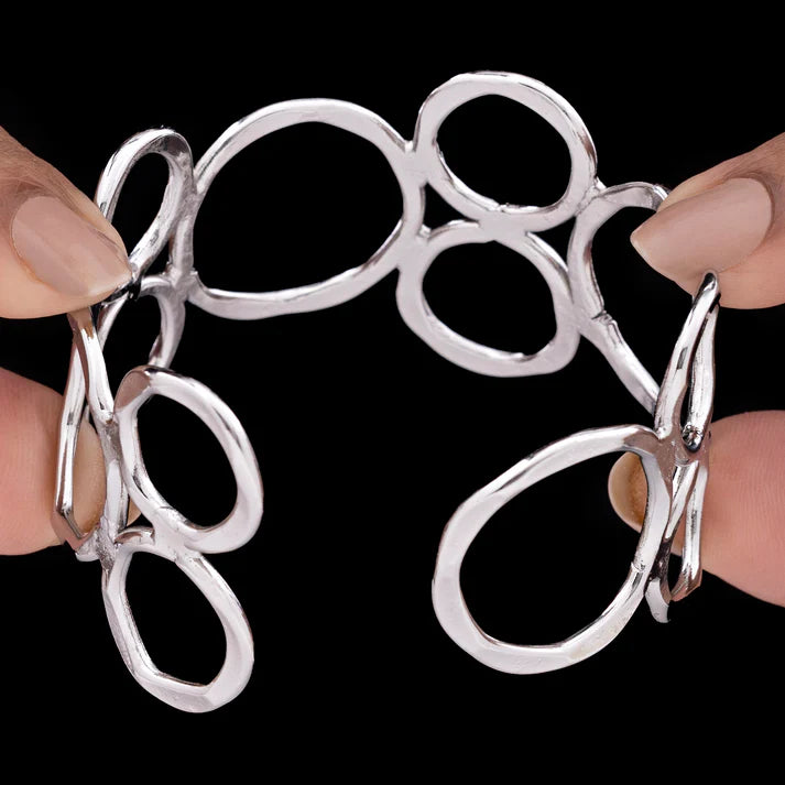 AUROZI Anti-Tarnish Premium Silver Finish Broad Bangle Bracelet (Adjustable Size)