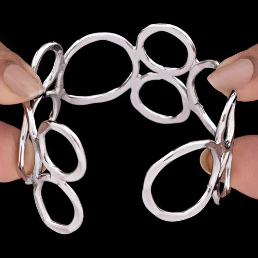 AUROZI Anti-Tarnish Premium Silver Finish Broad Bangle Bracelet (Adjustable Size)