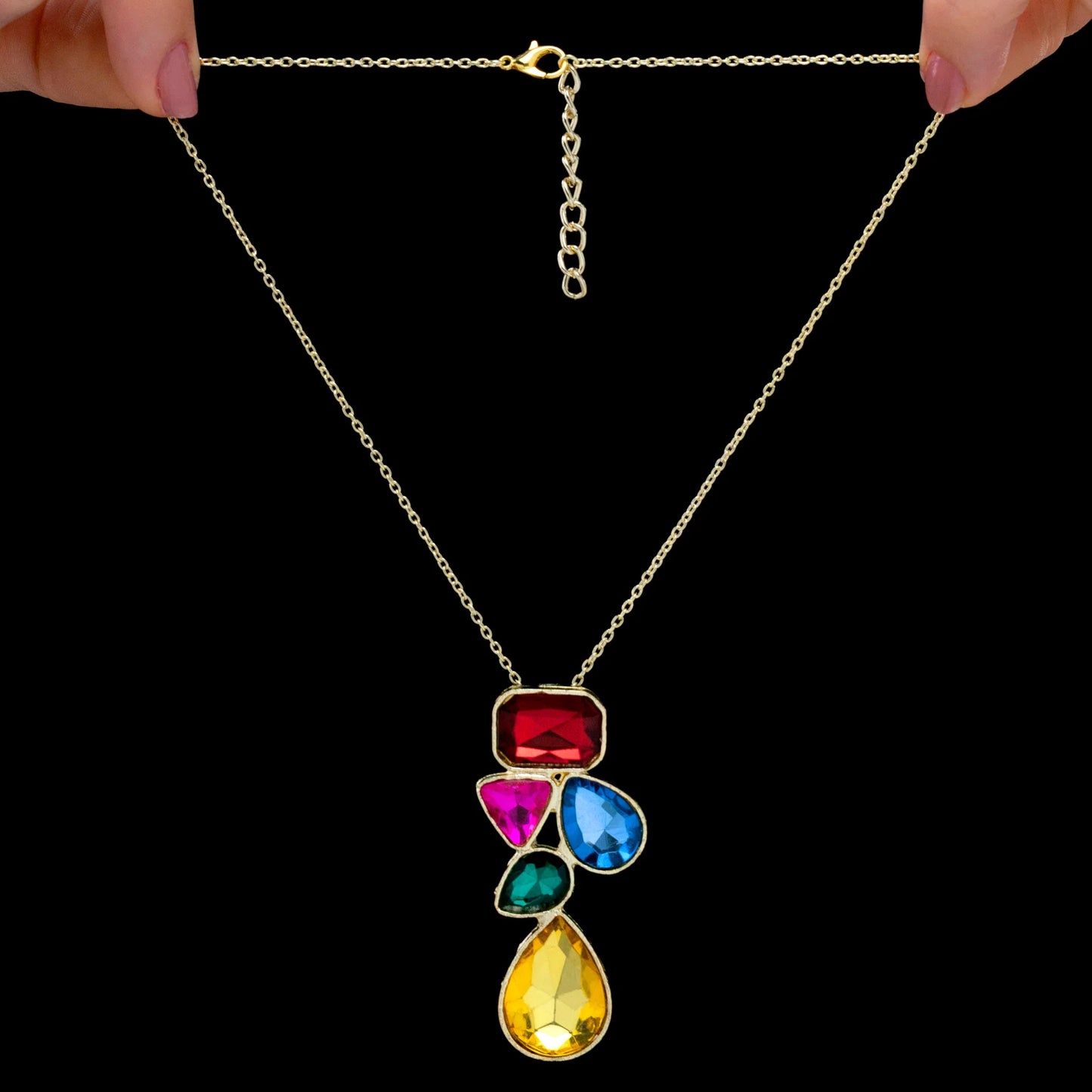 AUROZI Anti-Tarnish Abstract Multi-Color Shapes Long Pendant Necklace