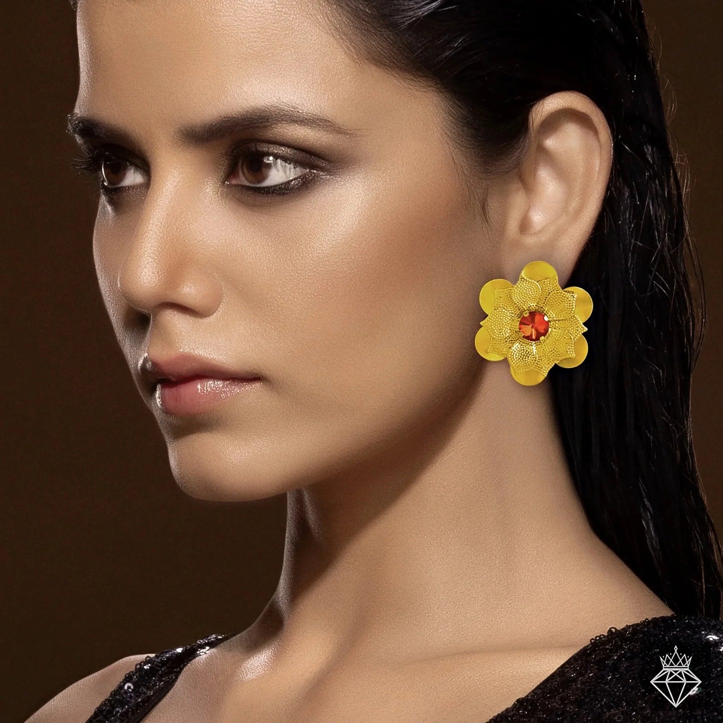 AUROZI Anti-Tarnish Ruby Flower Earrings 