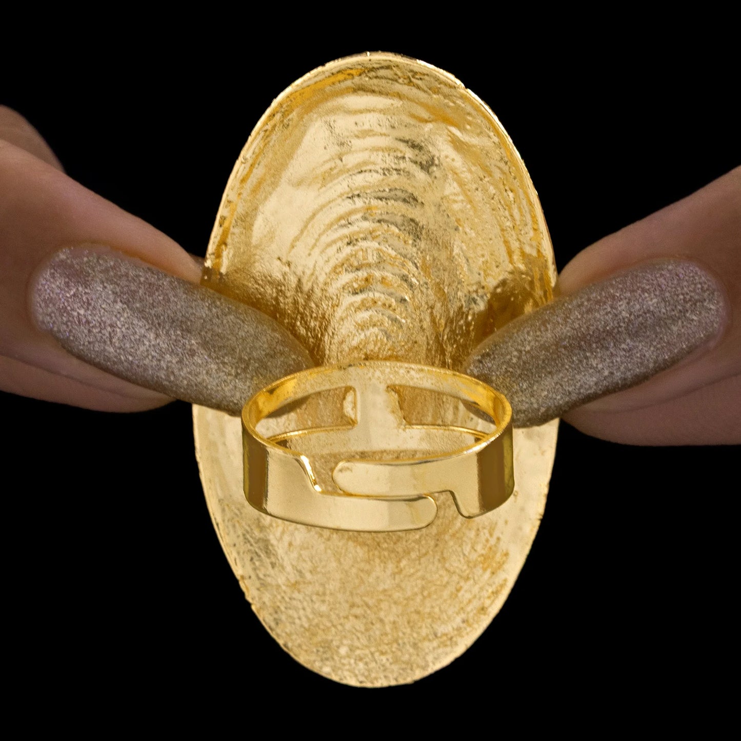 Aurozi Anti-Tarnish Golden Cocktail Ring With Pearl (Adjustable Size)