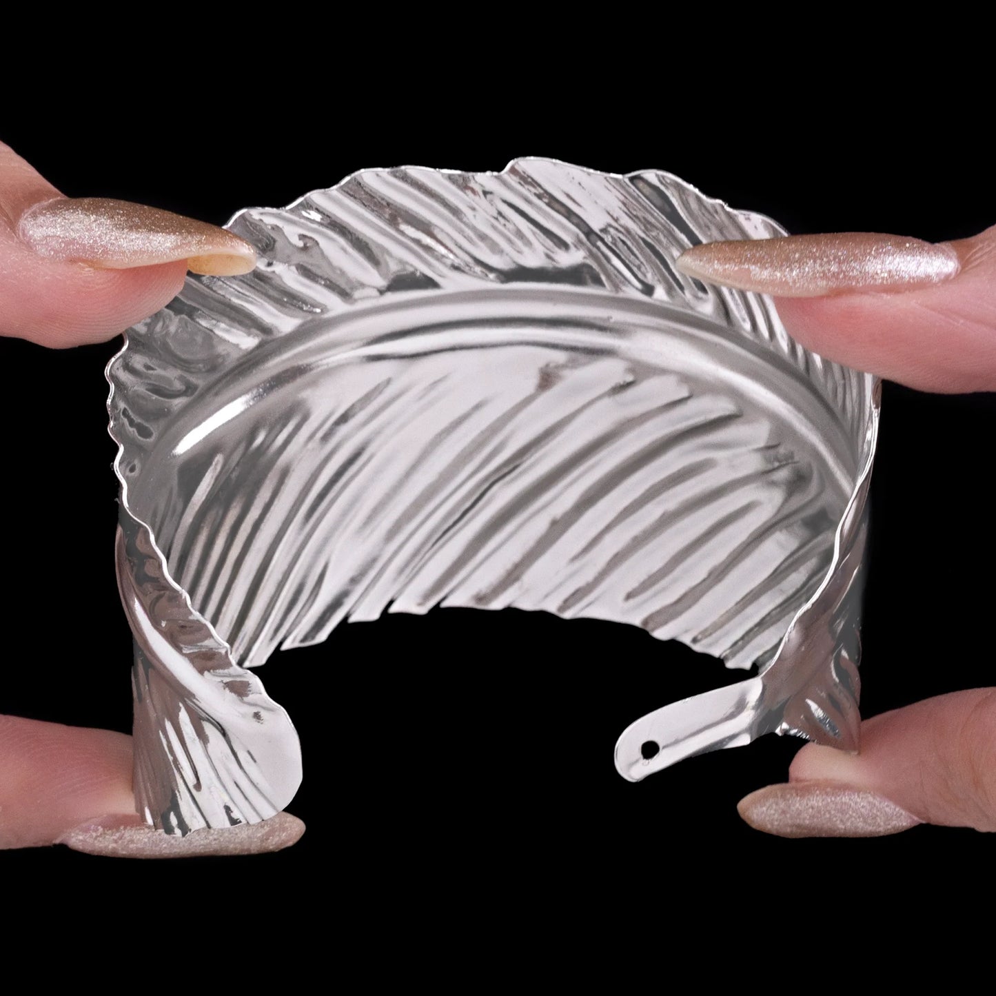 AUROZI Anti-Tarnish Silver Leaf Bangle Bracelet (Adjustable Size)