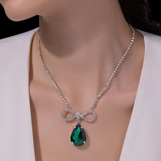 AUROZI Anti-Tarnish Infinity Bow & Oversized Drop Pendant Necklace