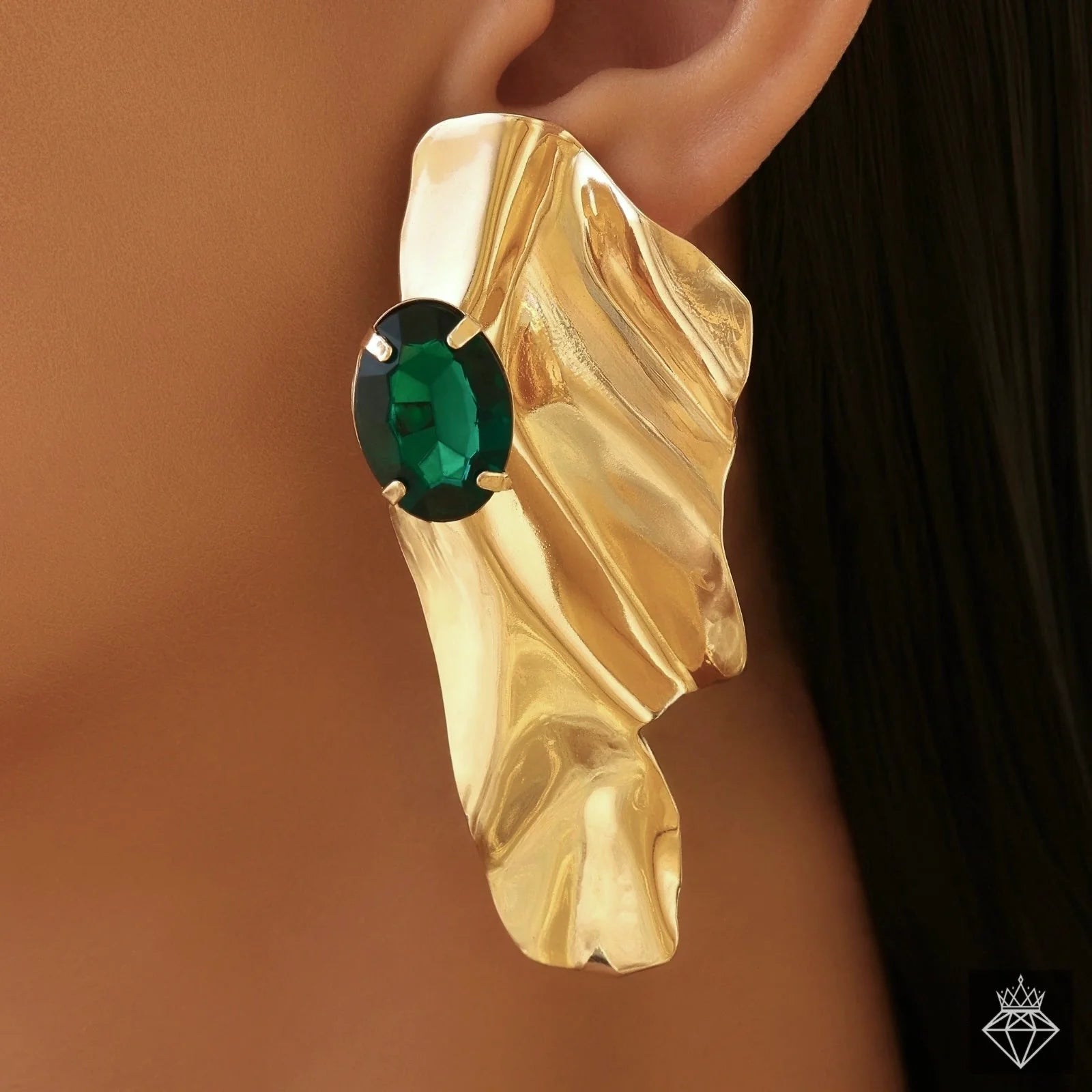 AUROZI Anti-Tarnish Golden Statement Emerald Earrings Set