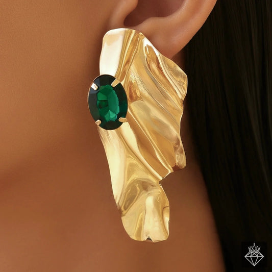 AUROZI Anti-Tarnish Golden Statement Emerald Earrings Set