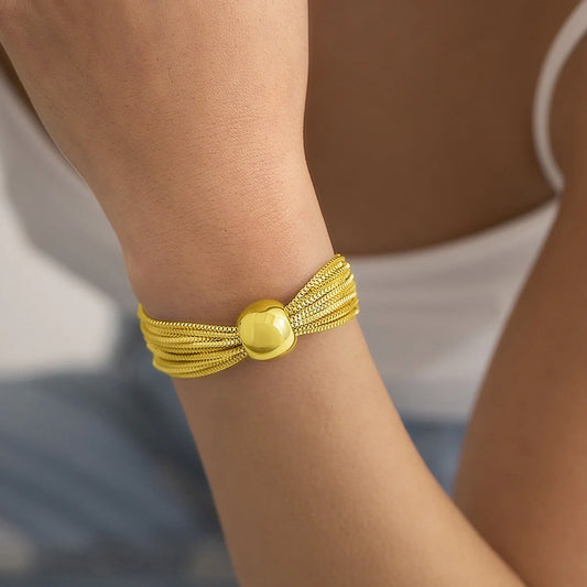 AUROZI Multi-Line Box Chain Ball Bracelet – Anti-Tarnish & Adjustable