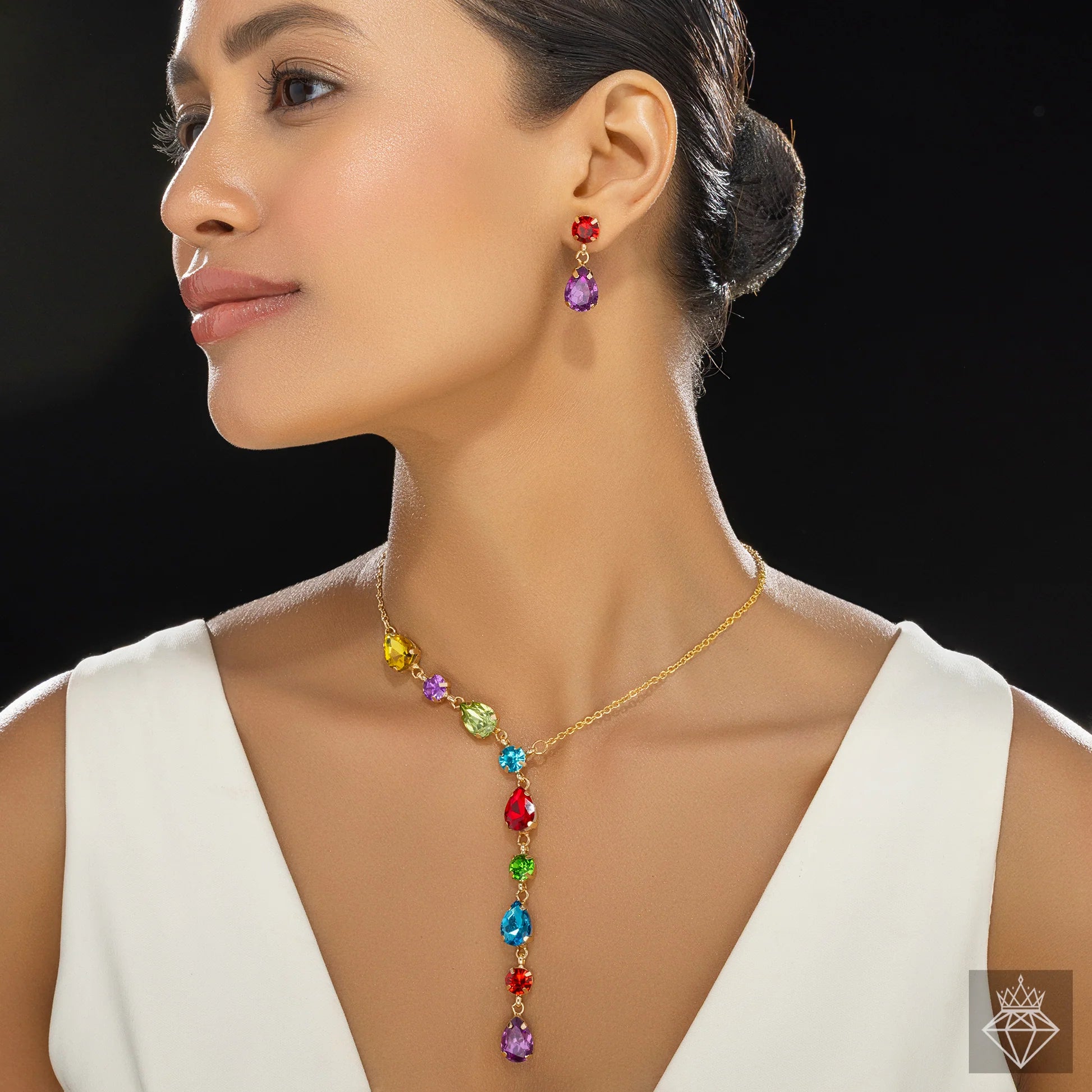 AUROZI Anti-Tarnish Crystal Y Necklace Set With Earrings