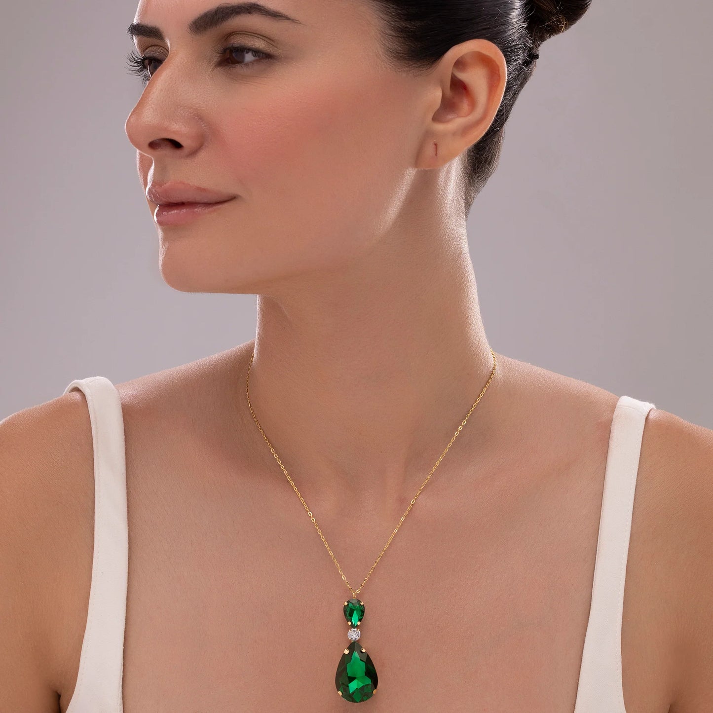 AUROZI Anti-Tarnish Emerald Green Drop Crystal Pendant Necklace