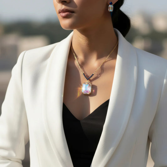 AUROZI Anti-Tarnish V-Shape Pendant Necklace Set With Earrings