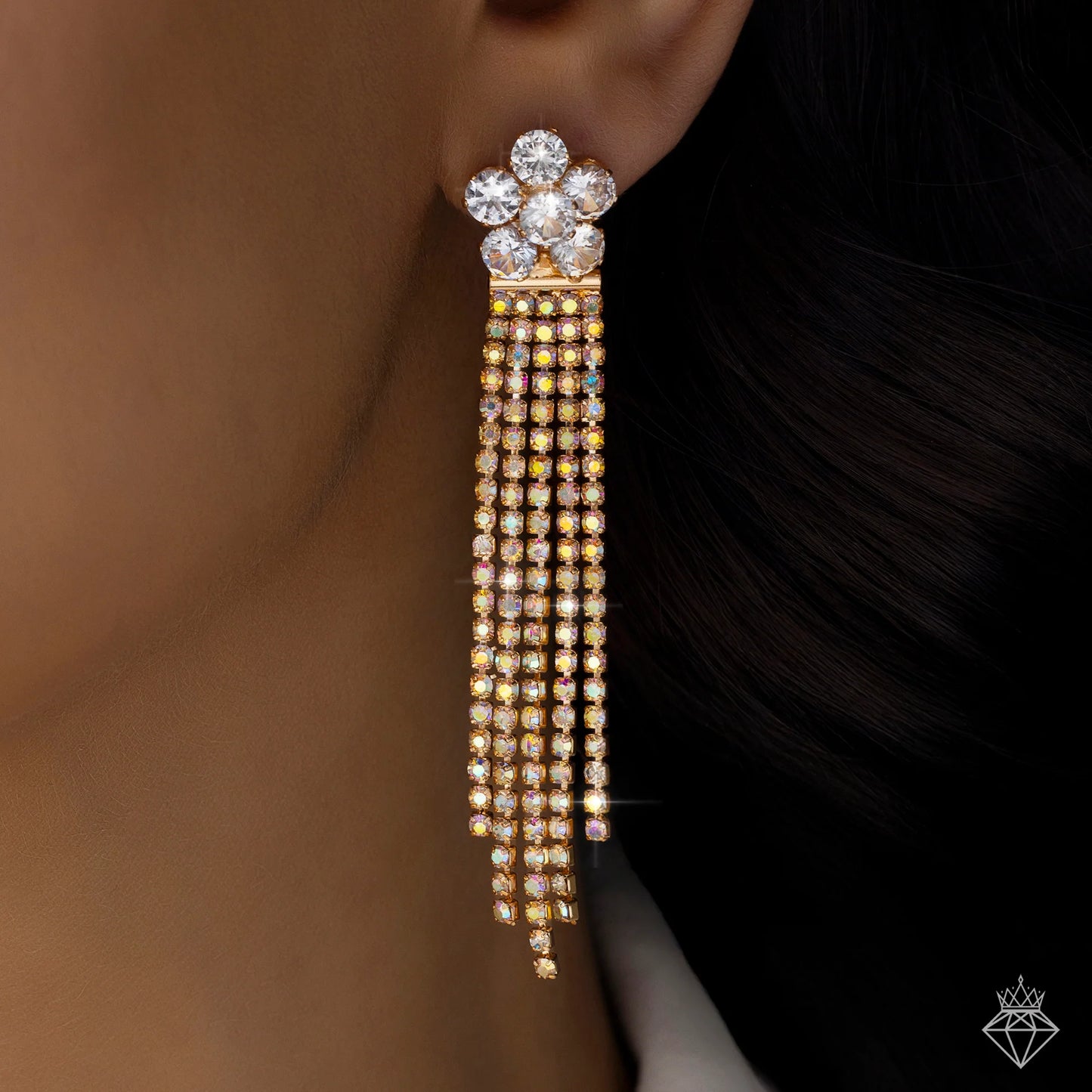 AUROZI Anti-Tarnish Crystal Flower Danglers