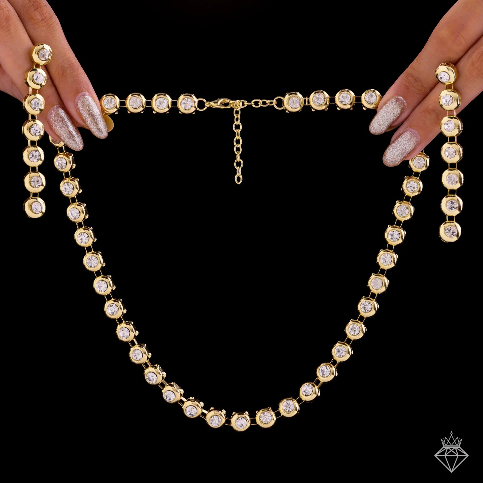 AUROZI Anti-Tarnish Golden AD Necklace Set With Earrings