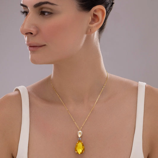 AUROZI Anti-Tarnish Light Topaz Drop Crystal Pendant Necklace