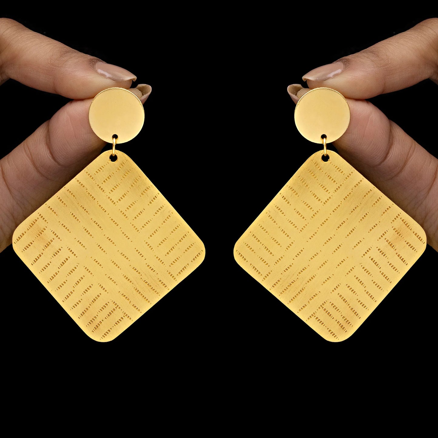 AUROZI Anti-Tarnish Golden Brass Square Dangle Earrings