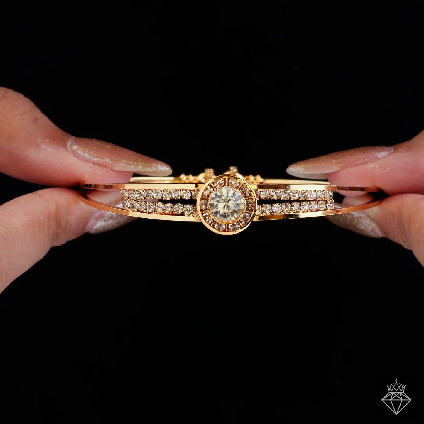 AUROZI Anti-Tarnish Gold Plated Crystals Bangle Bracelet (Adjustable Size)